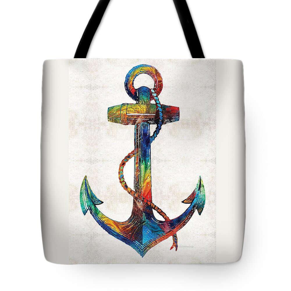 Anchor Tote Bag featuring the painting Nautical Anchor Art - Anchors Aweigh - By Sharon Cummings by Sharon Cummings