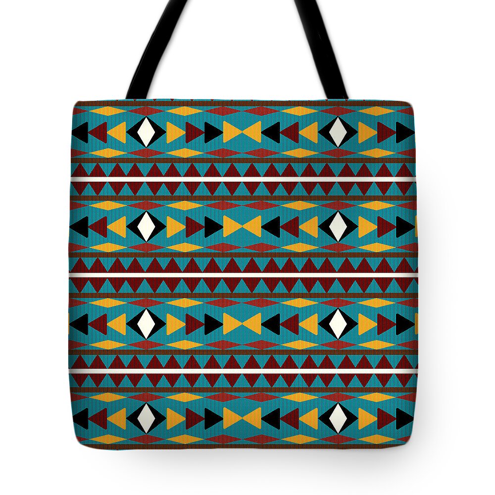 Navajo Tote Bag featuring the mixed media Navajo Teal Pattern by Christina Rollo