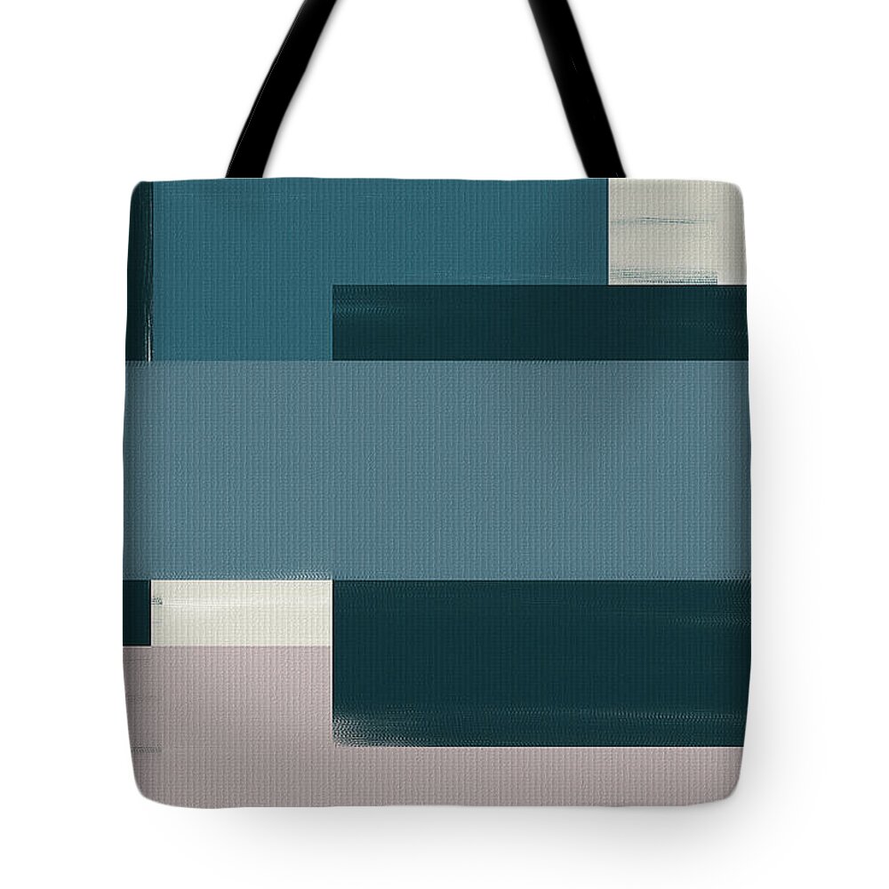 Blue Tote Bag featuring the painting Navy Silence II Rectangular Format by Lourry Legarde