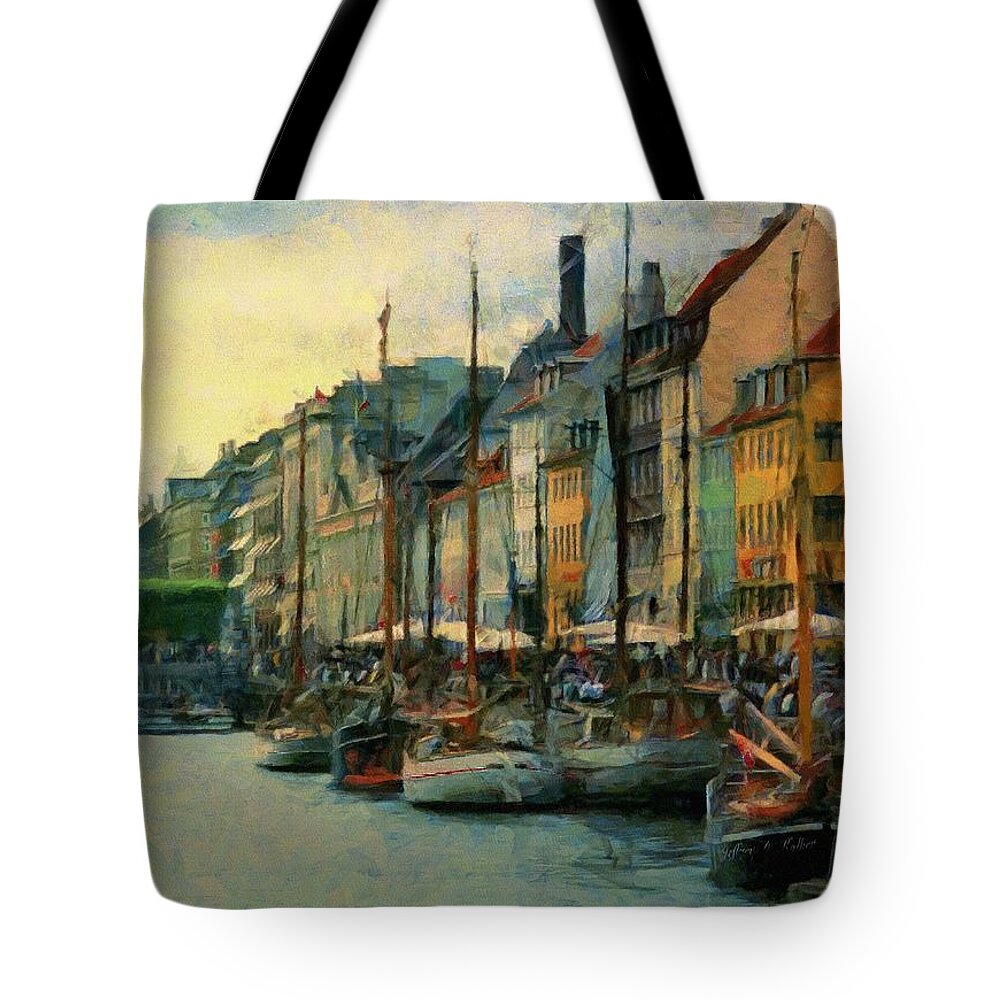 Nayhavn Tote Bag featuring the painting Nayhavn Street by Jeffrey Kolker