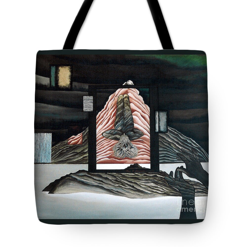 Surrealism Tote Bag featuring the painting Negative Ion by Fei A