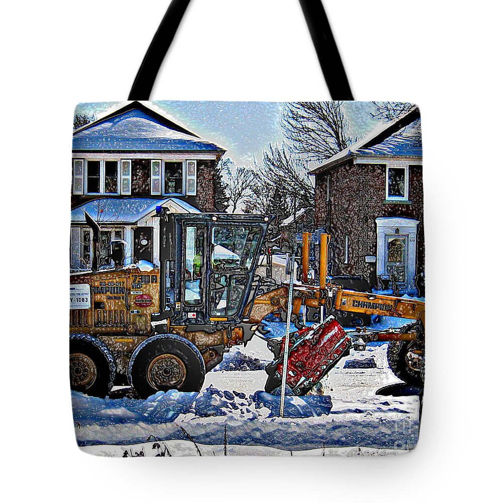 Snow Tote Bag featuring the photograph Neighbourhood Snowplough by Nina Silver