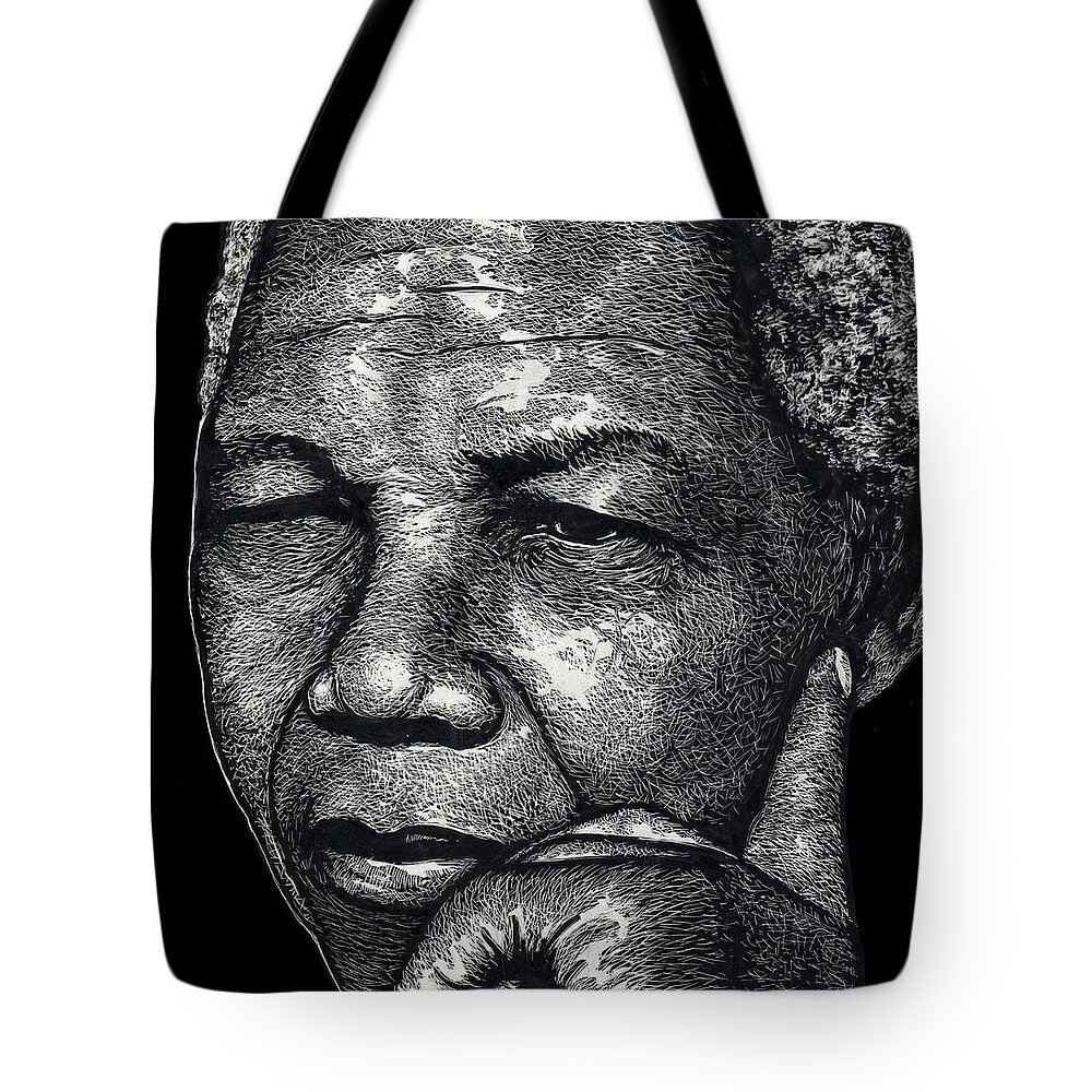 Madiba Tote Bag featuring the mixed media Nelson Mandela Portrait by Ricardo Levins Morales