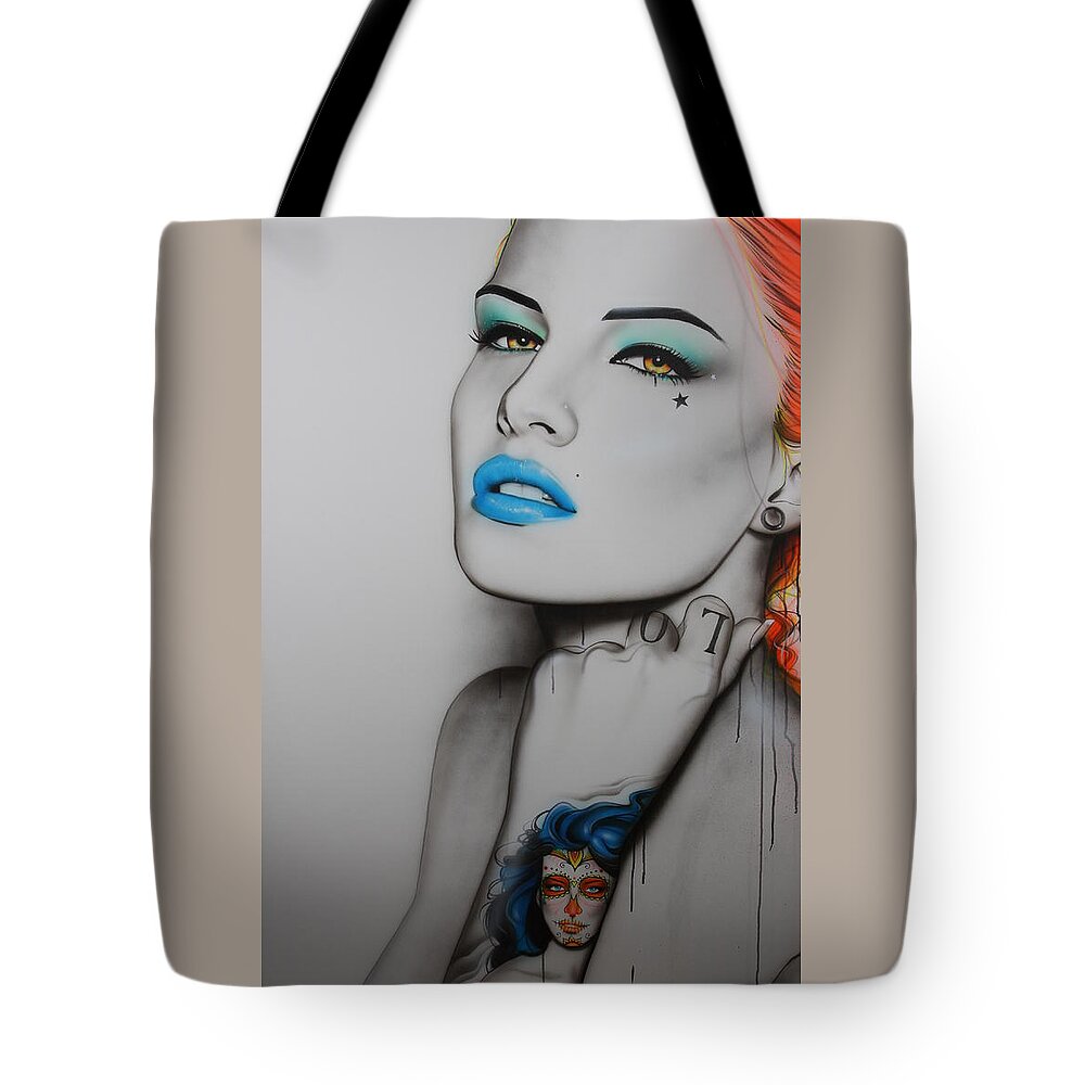 Lady Tote Bag featuring the painting Neon Day of the Dead by Christian Chapman Art