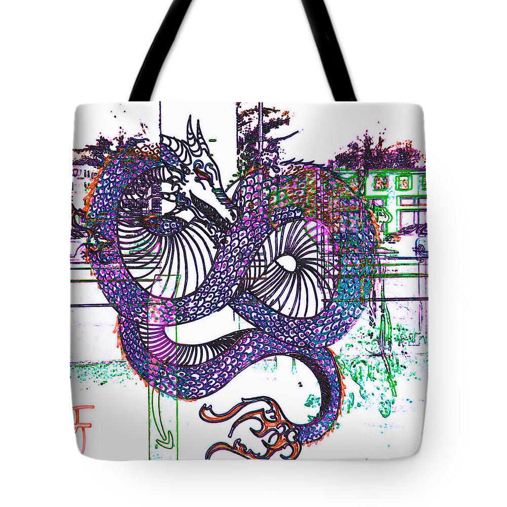  Tote Bag featuring the photograph Neon Dragon in High Contrast by Kelly Awad
