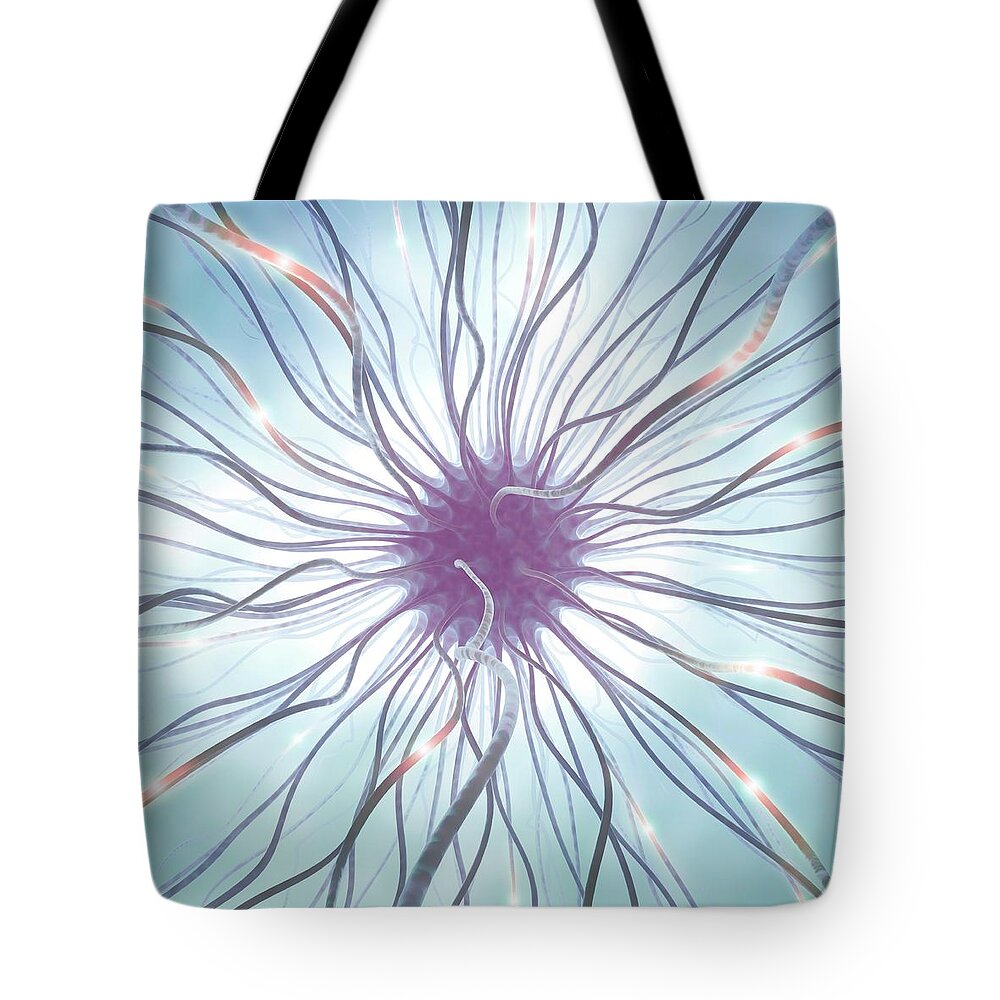 Color Image Tote Bag featuring the digital art Nerve Cell, Artwork by Ktsdesign
