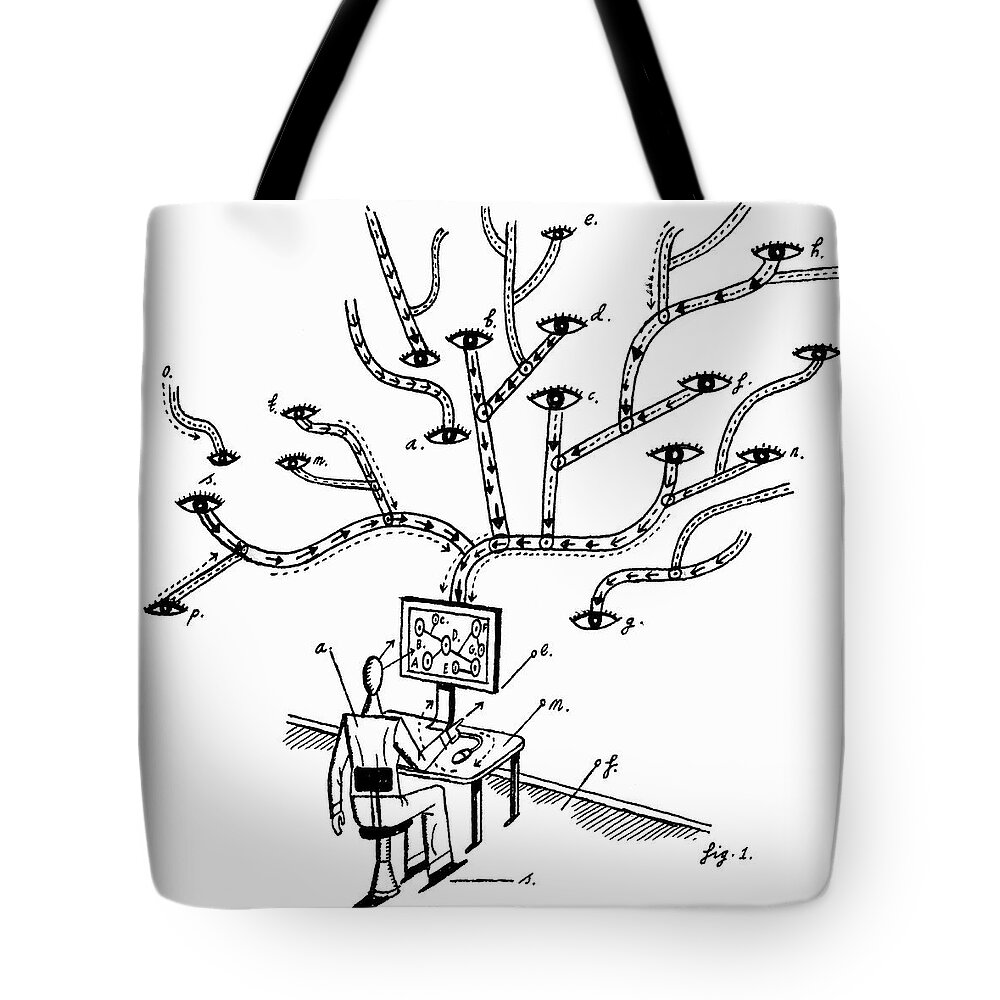 Adult Tote Bag featuring the photograph Network Of Eyes Connected To Computer by Ikon Ikon Images