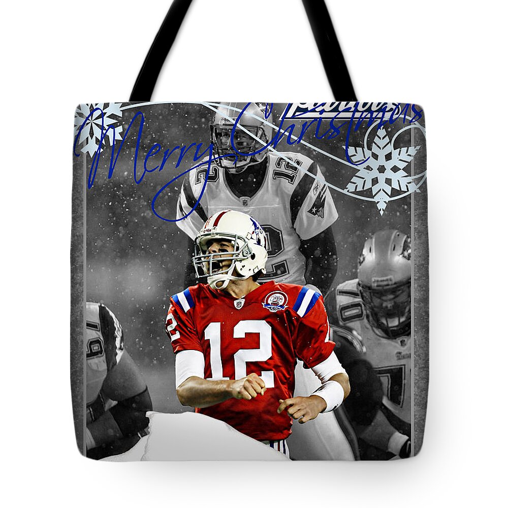 Patriots Tote Bag featuring the photograph New England Patriots Christmas Card by Joe Hamilton