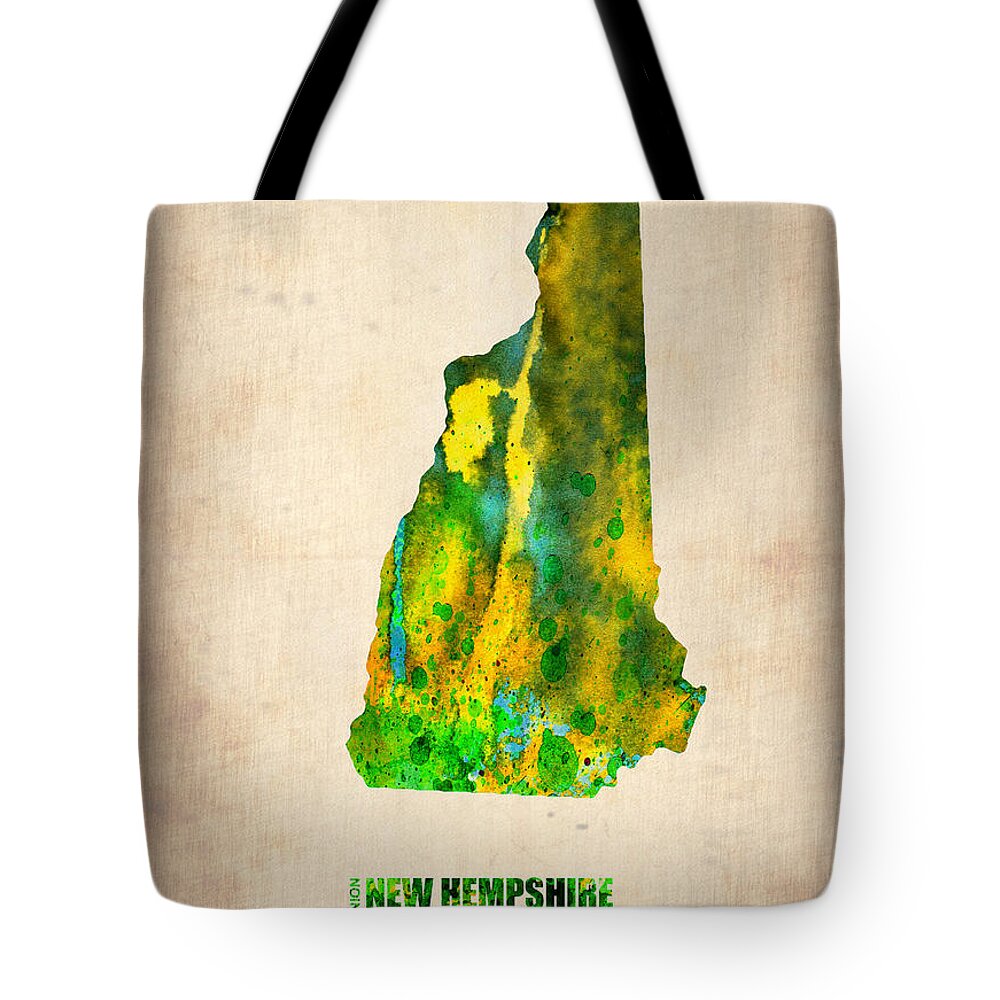 New Hampshire Tote Bag featuring the painting New Hampshire Watercolor Map by Naxart Studio