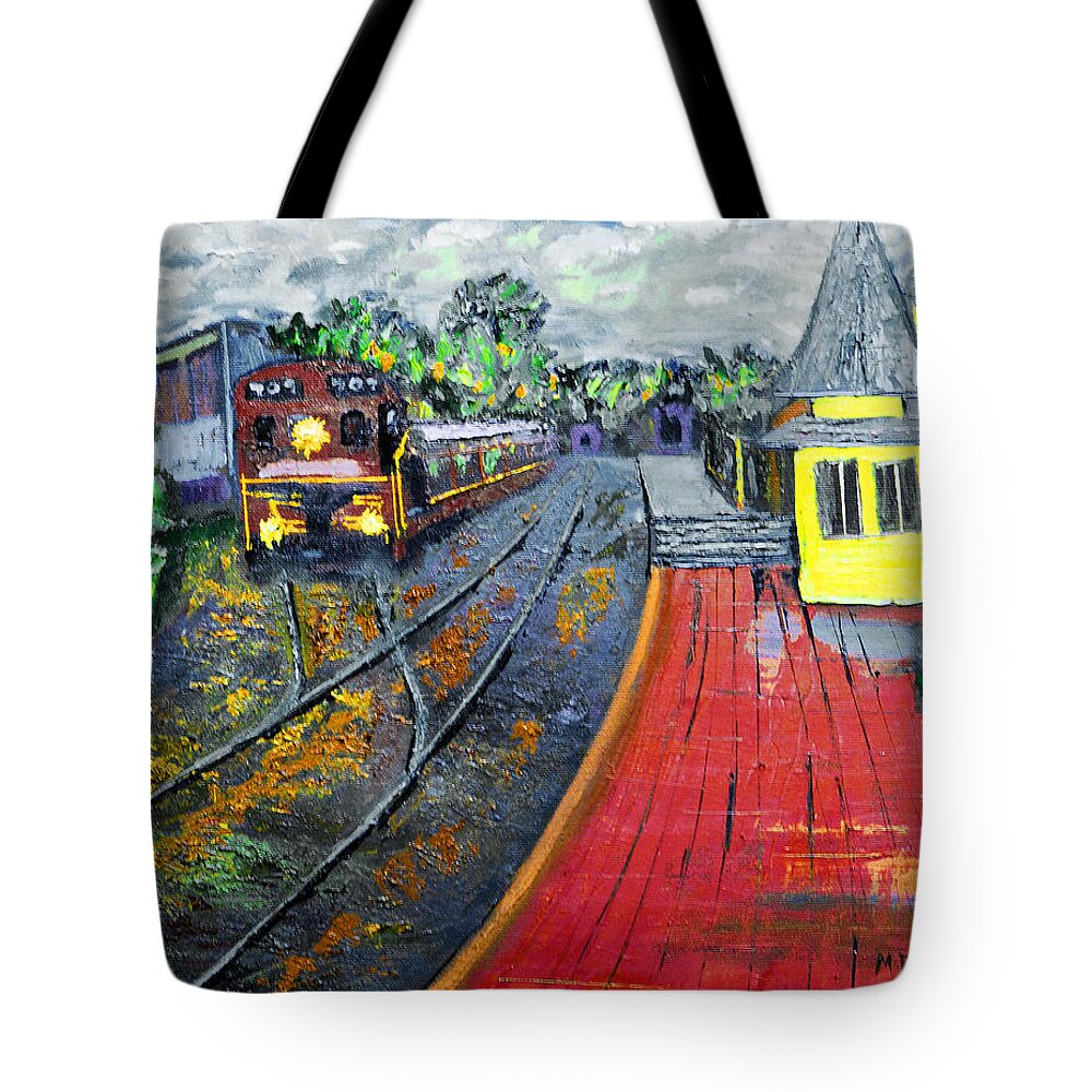 Train Tote Bag featuring the painting New Hope PA Train Station by Michael Daniels