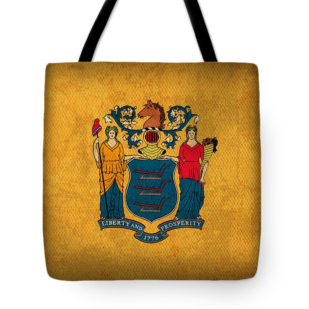 New Jersey State Flag Art on Worn Canvas Tote Bag by Design