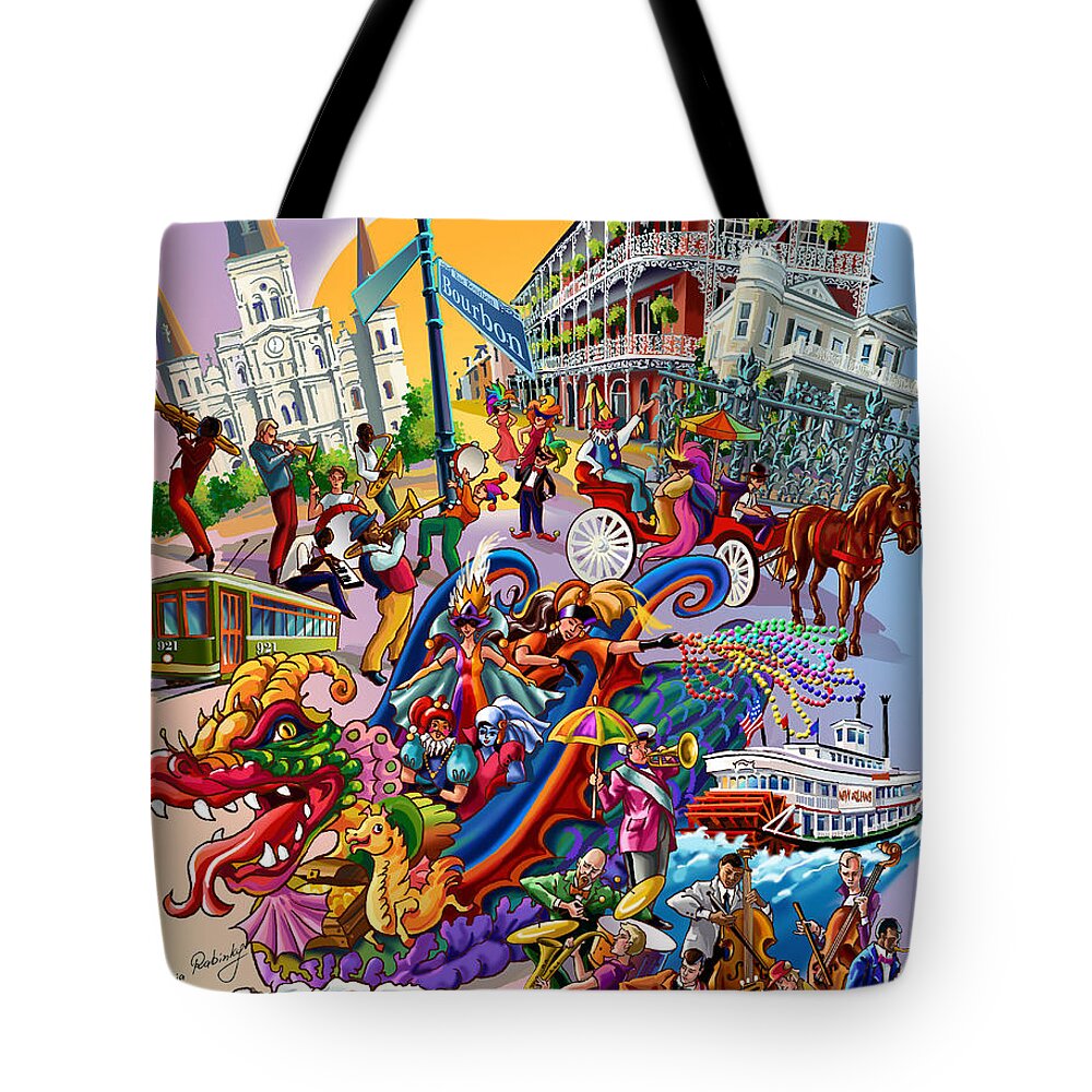 New Orleans Tote Bag featuring the digital art New Orleans in color by Maria Rabinky
