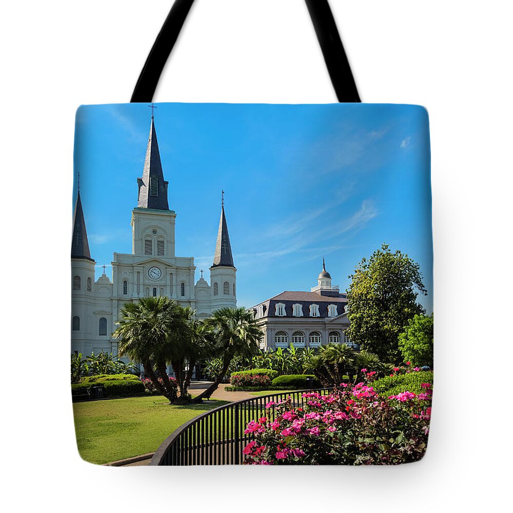Built Structure Tote Bag featuring the photograph New Orleans Jackson Square And Saint by Drnadig