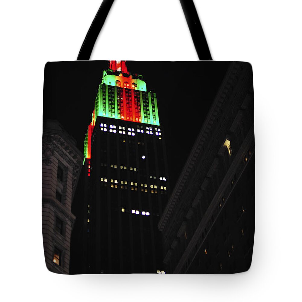 New York City Christmas Empire State Building Tote Bag featuring the photograph New York City Christmas Empire State Building by Terry DeLuco