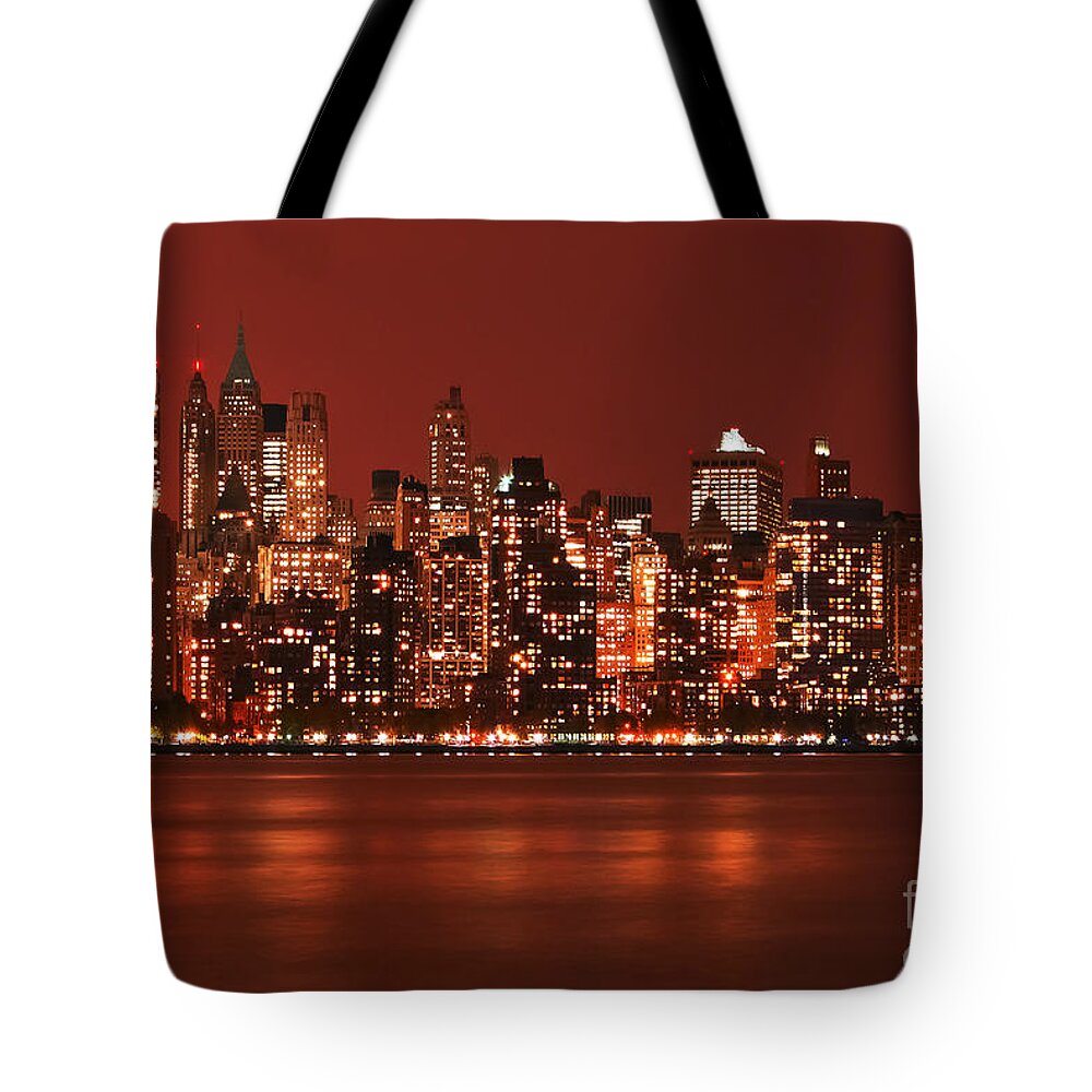 New York City Tote Bag featuring the photograph New York City Skyline in Red by Sabine Jacobs
