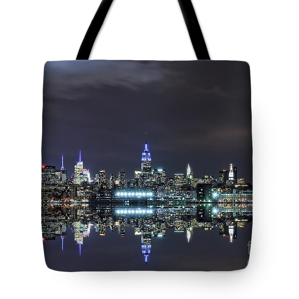 New York City Tote Bag featuring the photograph New York City Skyline Night USA by Sabine Jacobs