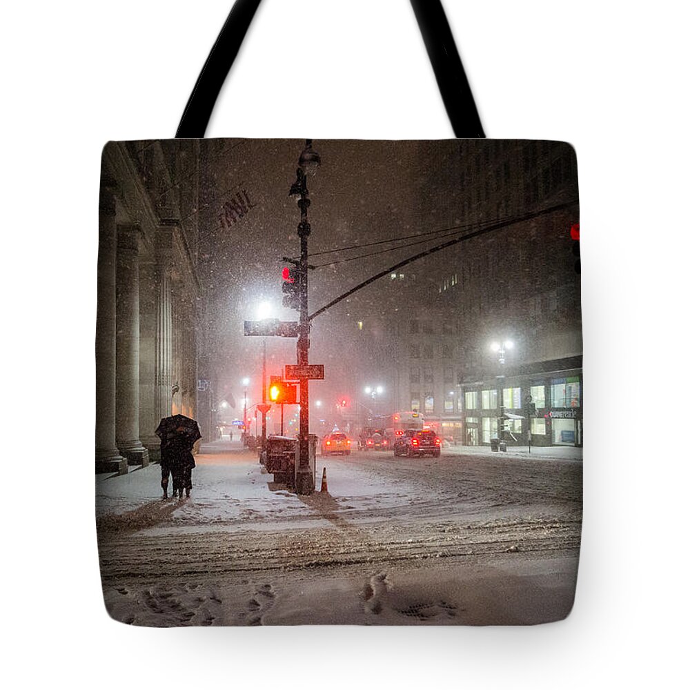 Nyc Tote Bag featuring the photograph New York City Winter - Romance in the Snow by Vivienne Gucwa