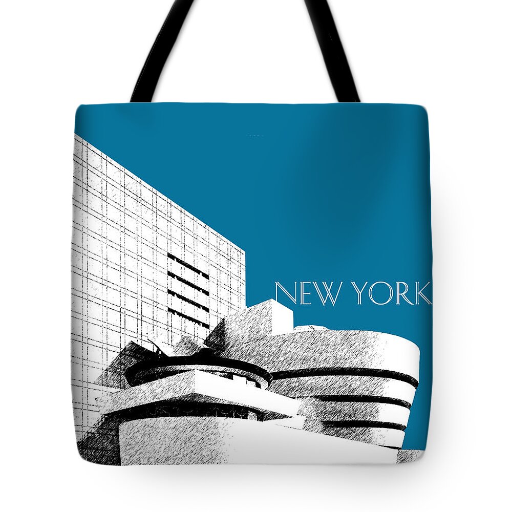Architecture Tote Bag featuring the digital art New York Skyline Guggenheim Art Museum - Steel Blue by DB Artist