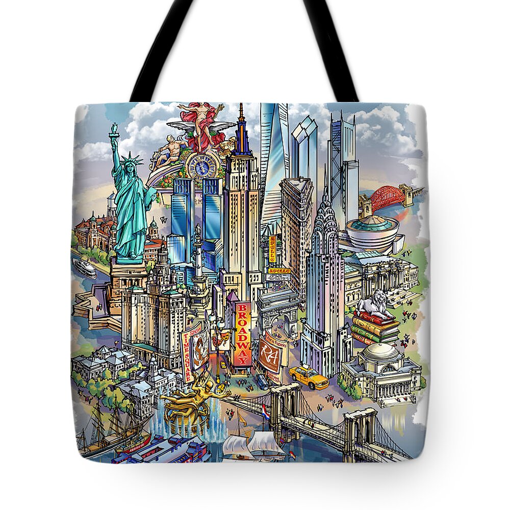 New York City Tote Bag featuring the painting New York Theme 1 by Maria Rabinky