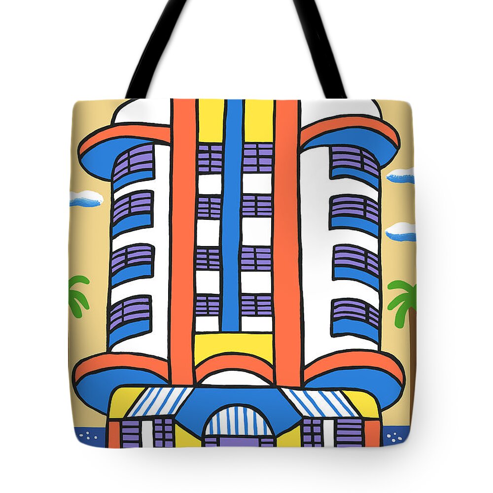 New Yorker Hotel Tote Bag featuring the painting New Yorker Hotel-Miami Beach by Mike Segal