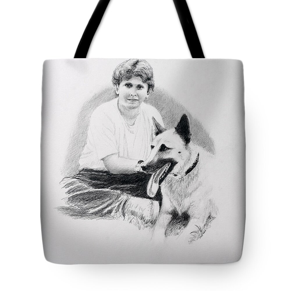 Boy Tote Bag featuring the drawing Nicholai And Bowser by Daniel Reed