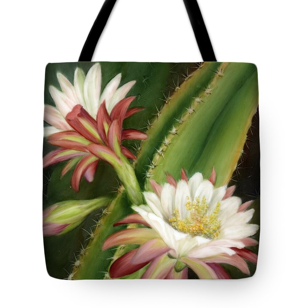 Floral Tote Bag featuring the painting Night Cereus by Summer Celeste