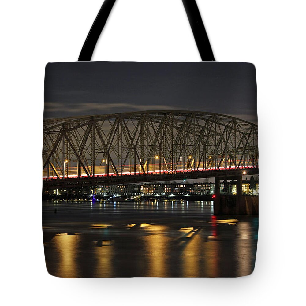 Bridges Tote Bag featuring the photograph Night Crossing at I-5 by E Faithe Lester