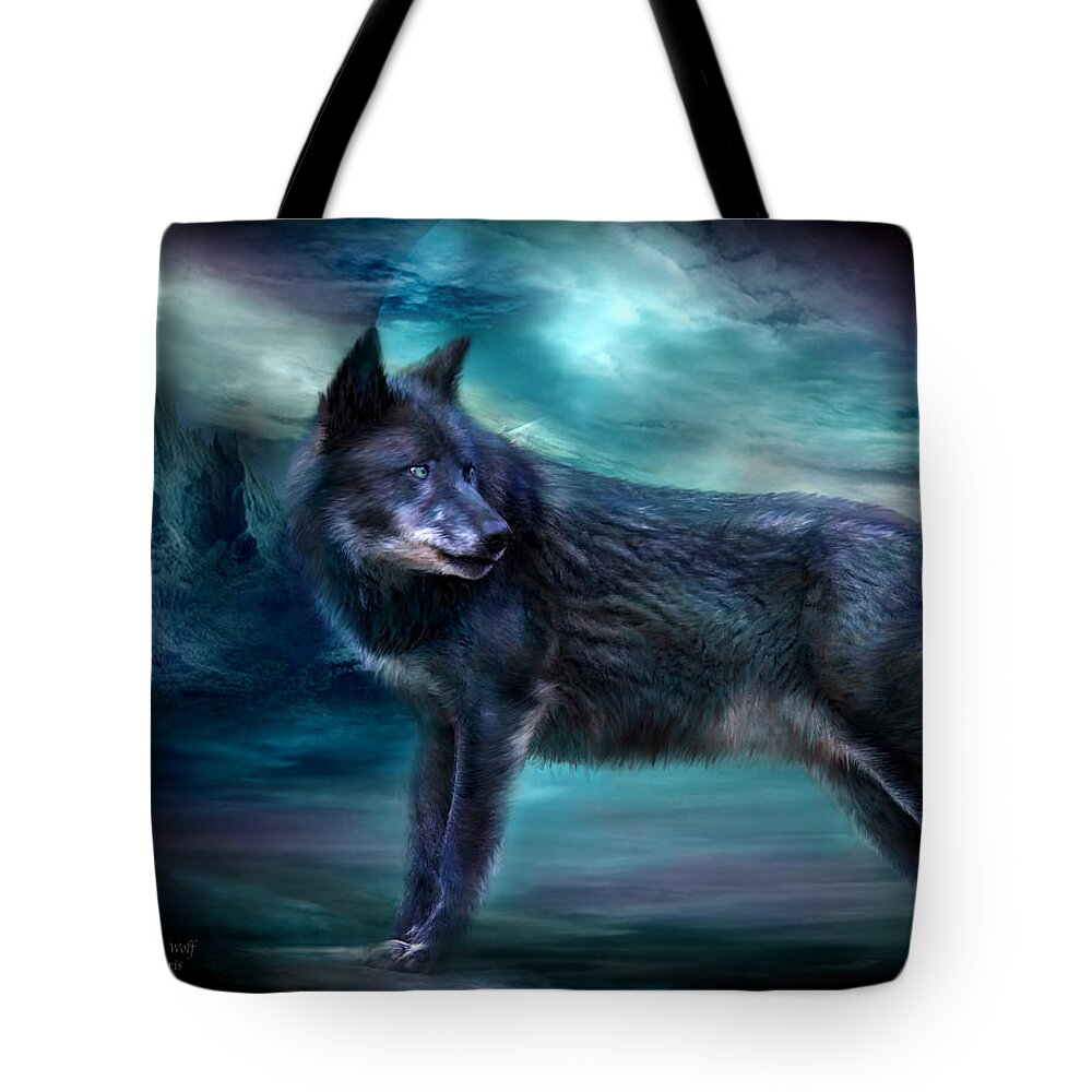 Wolf Tote Bag featuring the mixed media Night Of The Wolf by Carol Cavalaris