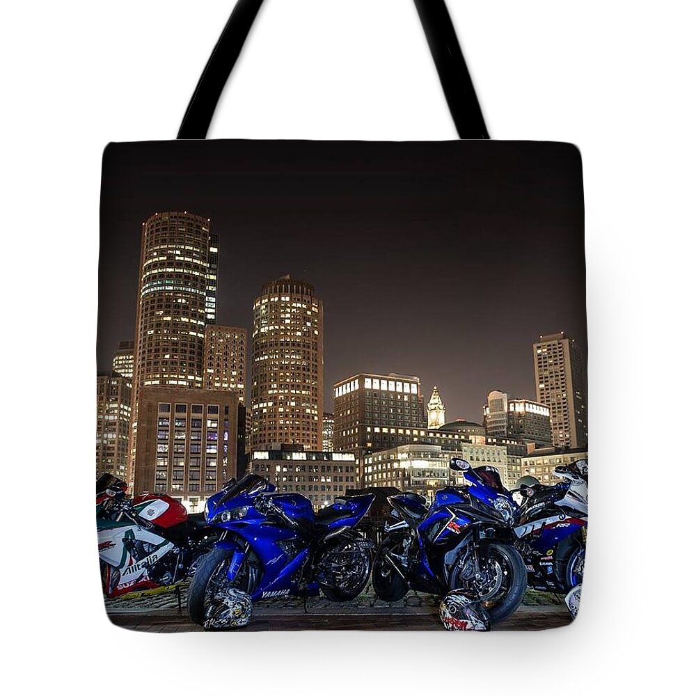 Motorcycle Tote Bag featuring the photograph Night out by Lawrence Christopher