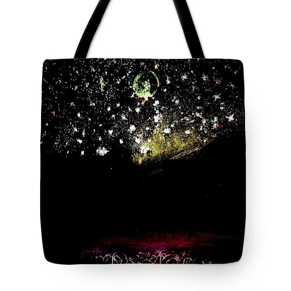 Tropical Landscape Tote Bag featuring the painting Night Sky in Tropical Tobago by Renee Michelle Wenker