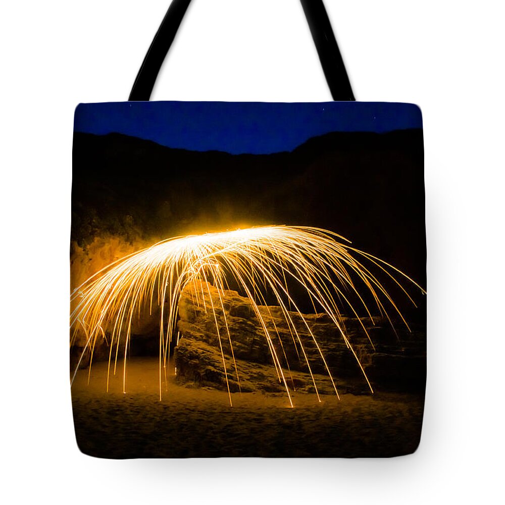 Davenport Tote Bag featuring the photograph Nightfire and Rock by Weir Here And There