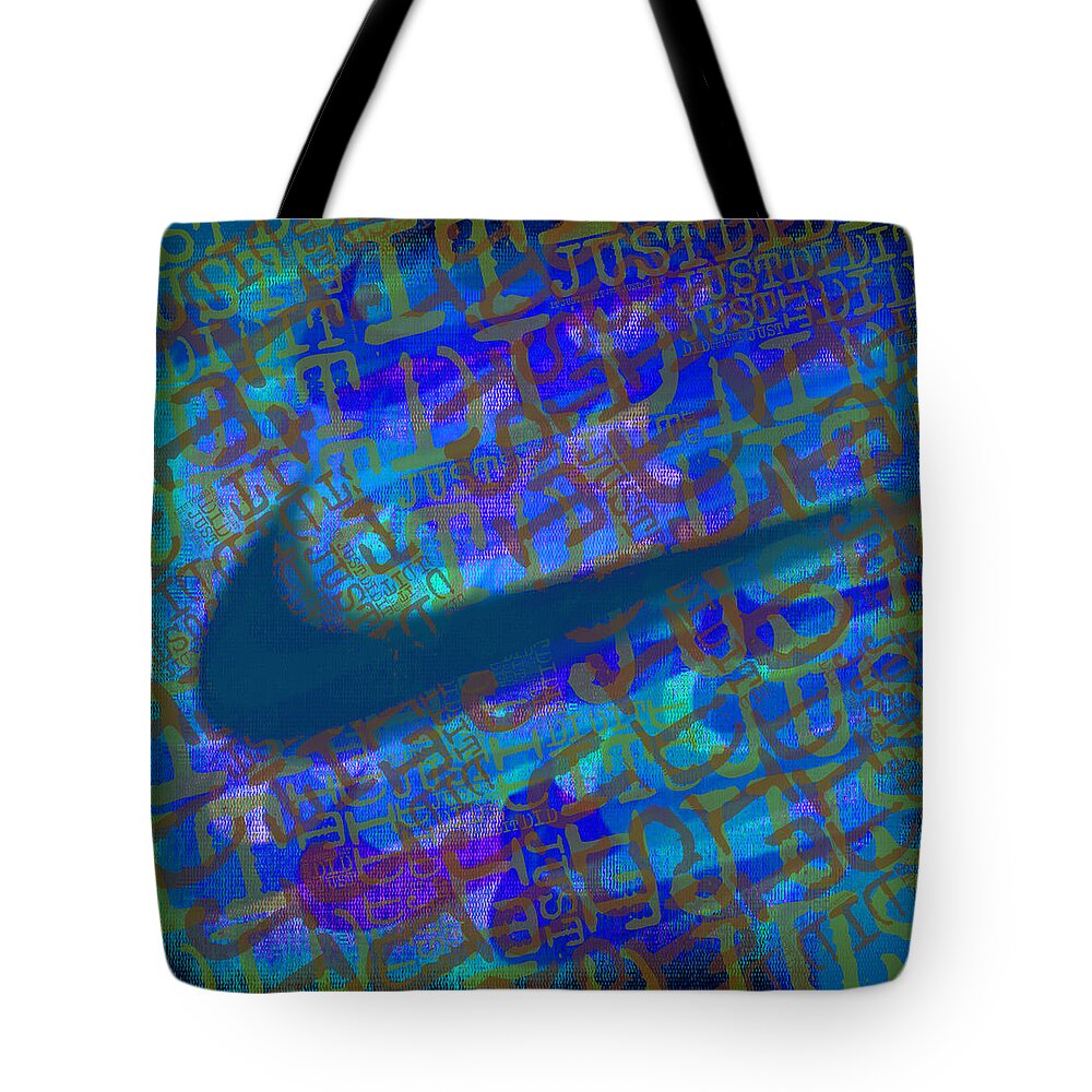 Nike Tote Bag featuring the painting Nike Just Did It Blue by Tony Rubino