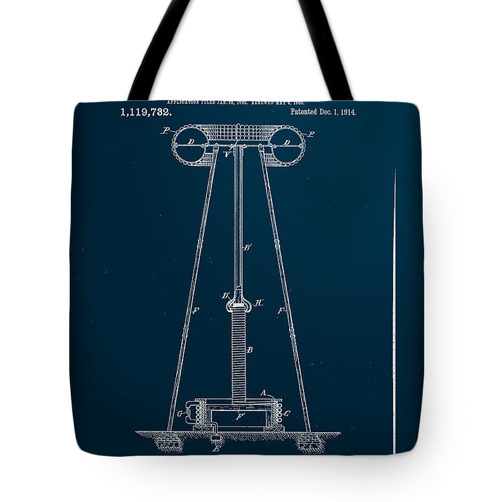 Wright Tote Bag featuring the digital art Nikola Tesla's Transmitter Patent 1914 by Paulette B Wright