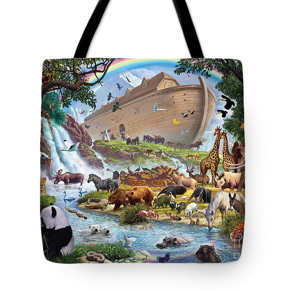 Animal Tote Bag featuring the digital art Noahs Ark - The Homecoming by MGL Meiklejohn Graphics Licensing