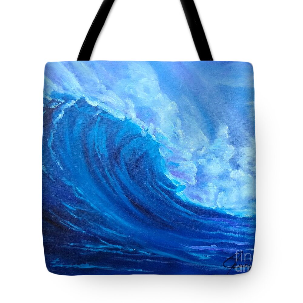 Huge Wave Tote Bag featuring the painting Wave V1 by Jenny Lee