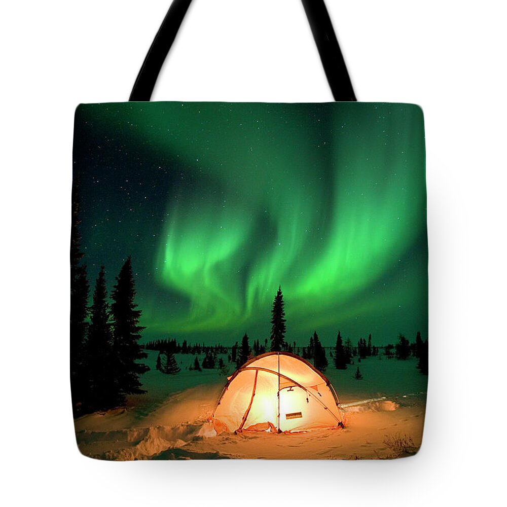 00600969 Tote Bag featuring the photograph Northern Lights Over Tent by Matthias Breiter