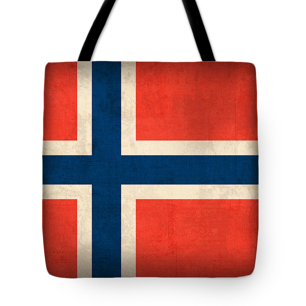 Norway Flag Distressed Vintage Finish Norwegian Oslo Scandinavian Europe Country Nation Tote Bag featuring the mixed media Norway Flag Distressed Vintage Finish by Design Turnpike