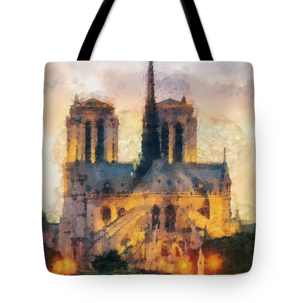 Notre Dame De Paris Tote Bag featuring the painting Notre Dame de Paris by Mo T