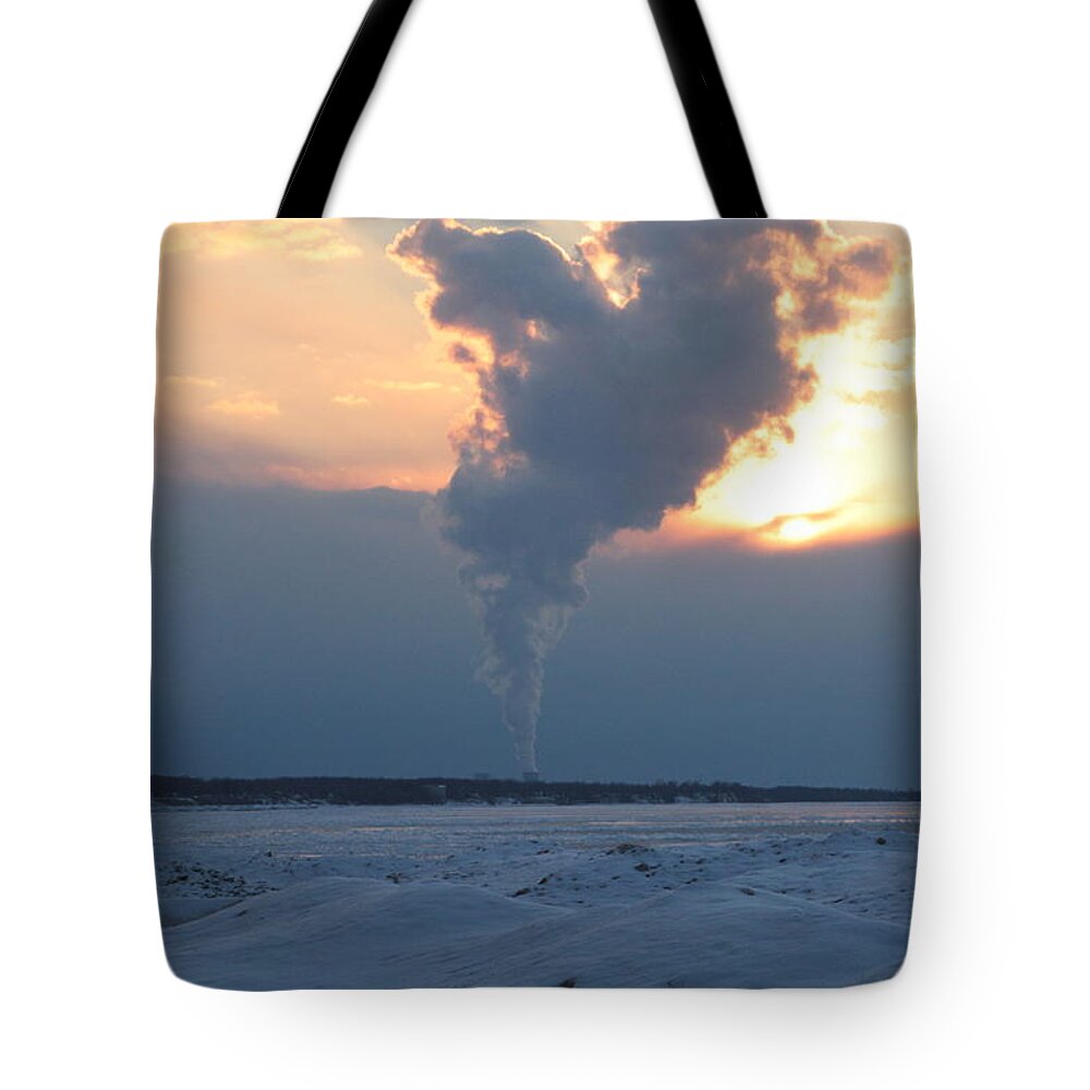 Perry Nuclear Power Plant Tote Bag featuring the photograph Perry Nuclear Plant at dusk by Valerie Collins