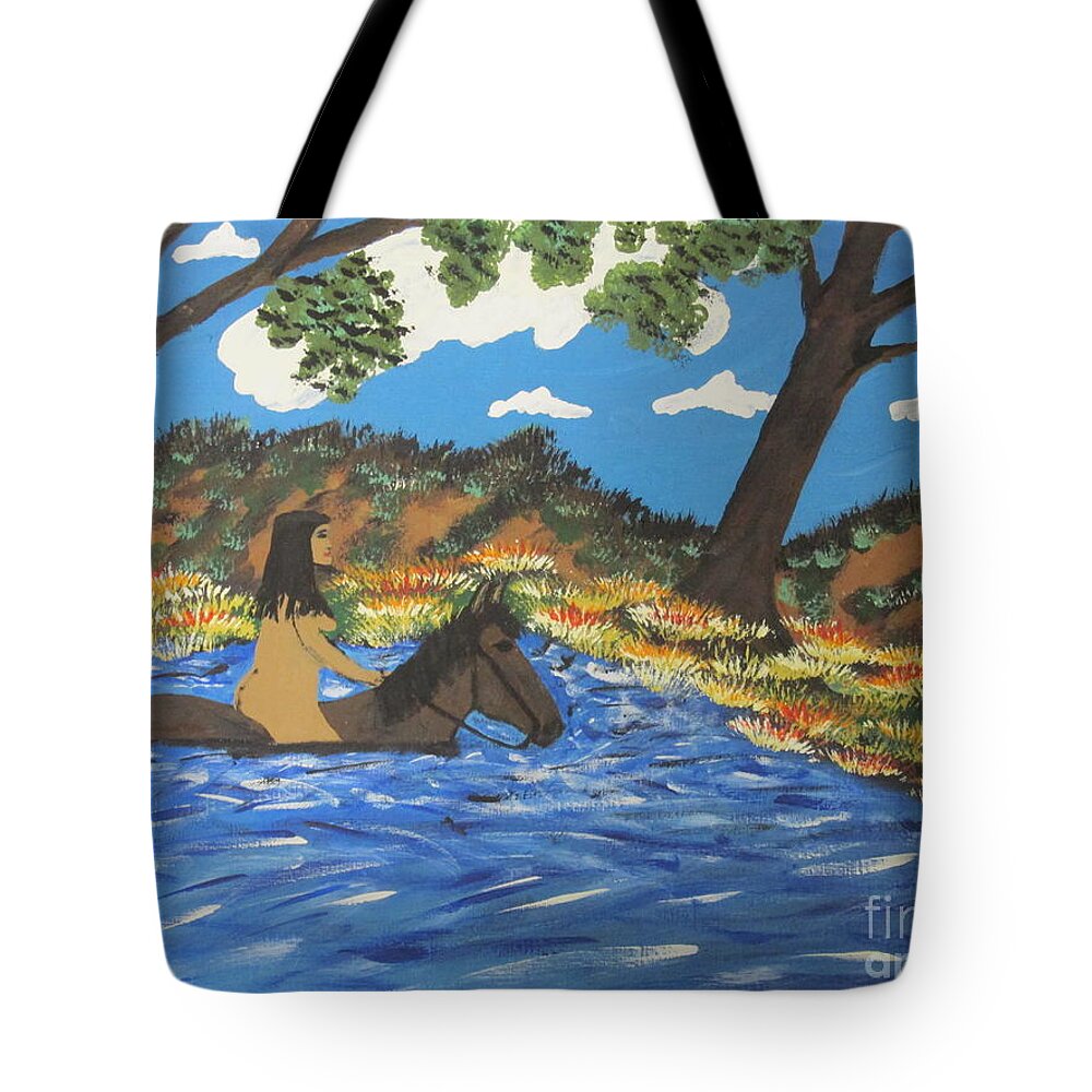 Girl Tote Bag featuring the painting Nude and Bareback Swim by Jeffrey Koss