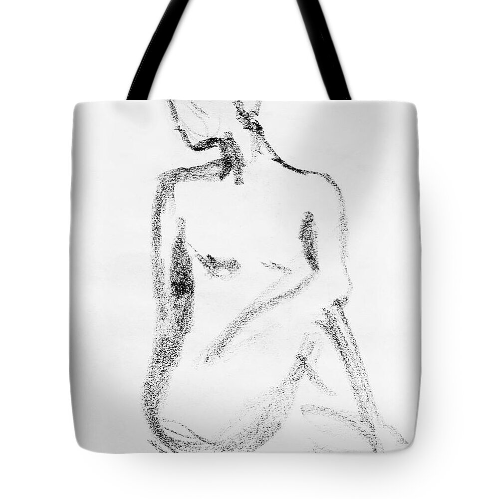 Nude Tote Bag featuring the drawing Nude Model Gesture VI by Irina Sztukowski