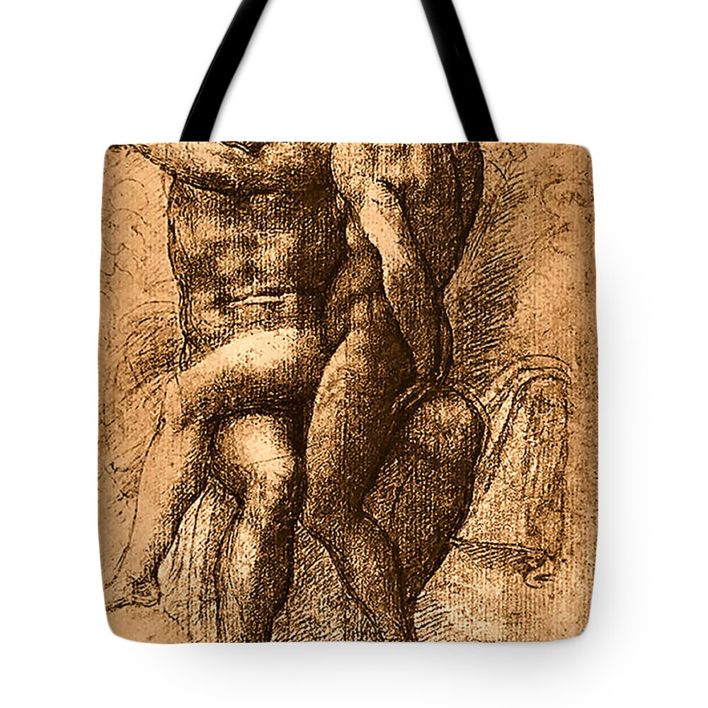 Nude Study Number One Tote Bag featuring the painting Nude Study Number One by Michelangelo Buonarroti