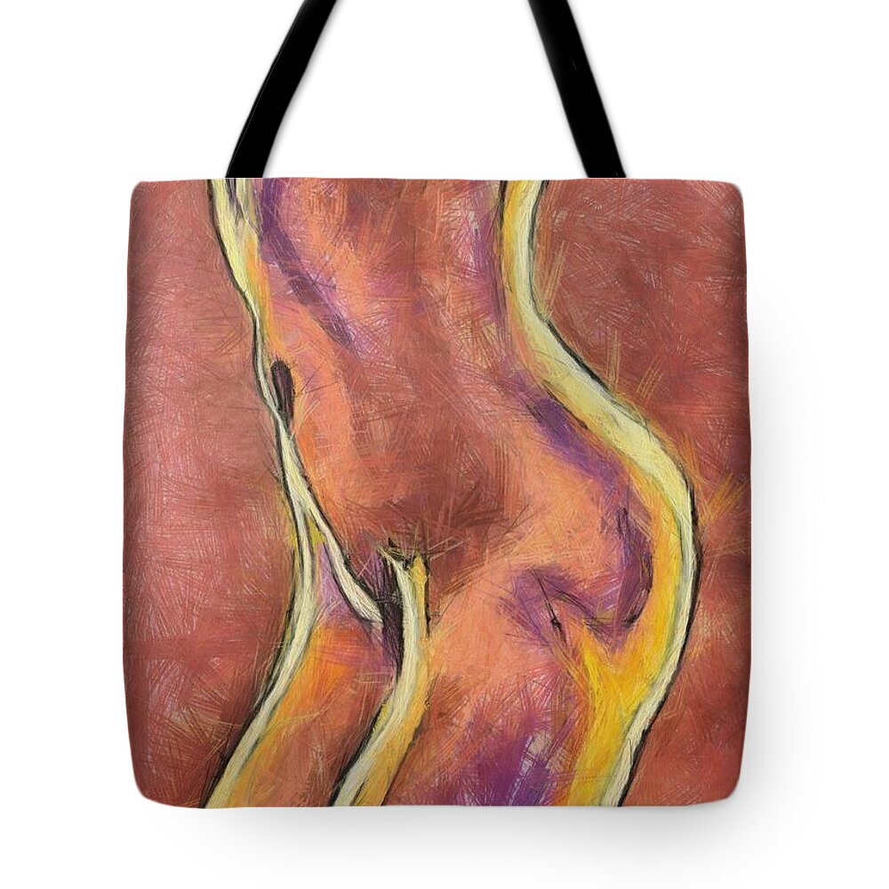 Female Nude Tote Bag featuring the drawing Nude VI by Dragica Micki Fortuna