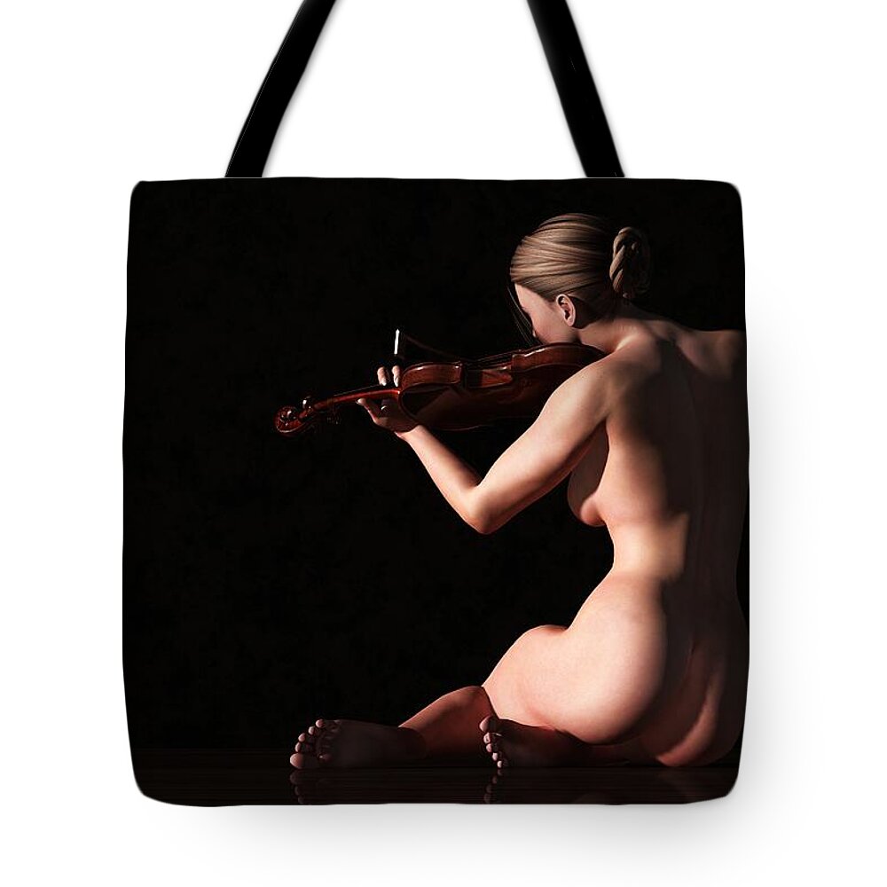 Violin Tote Bag featuring the digital art Nude Violin Player by Kaylee Mason
