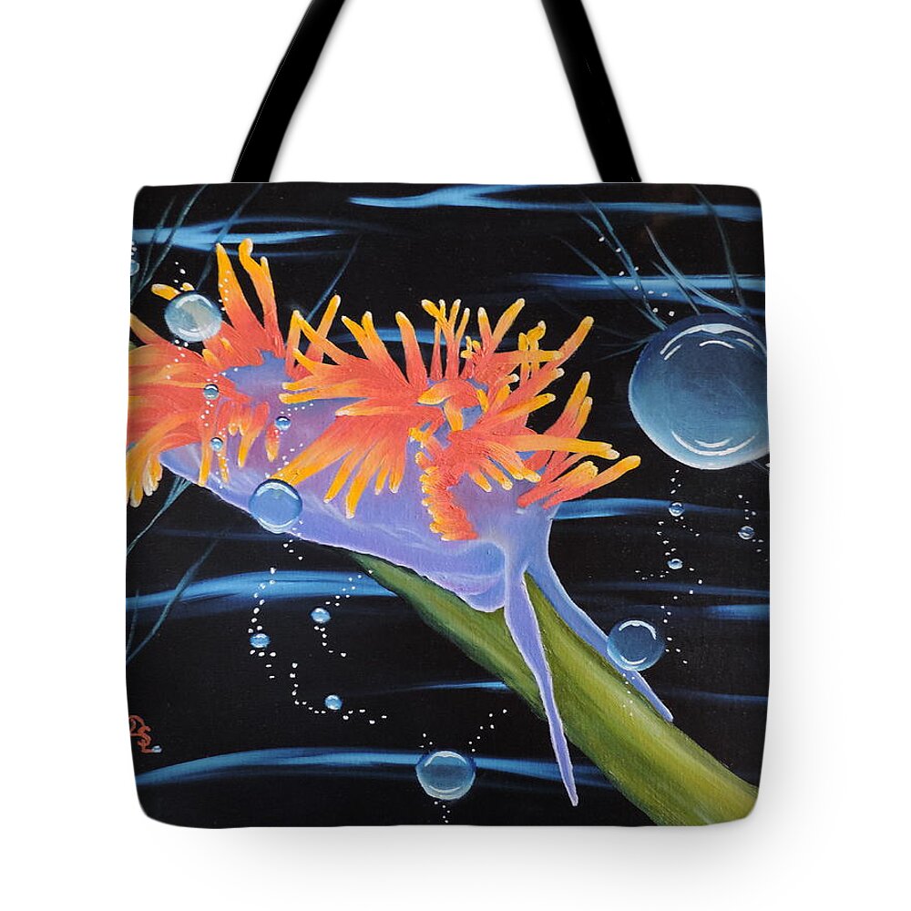 Sea Life Tote Bag featuring the painting Nudibranche by Dianna Lewis