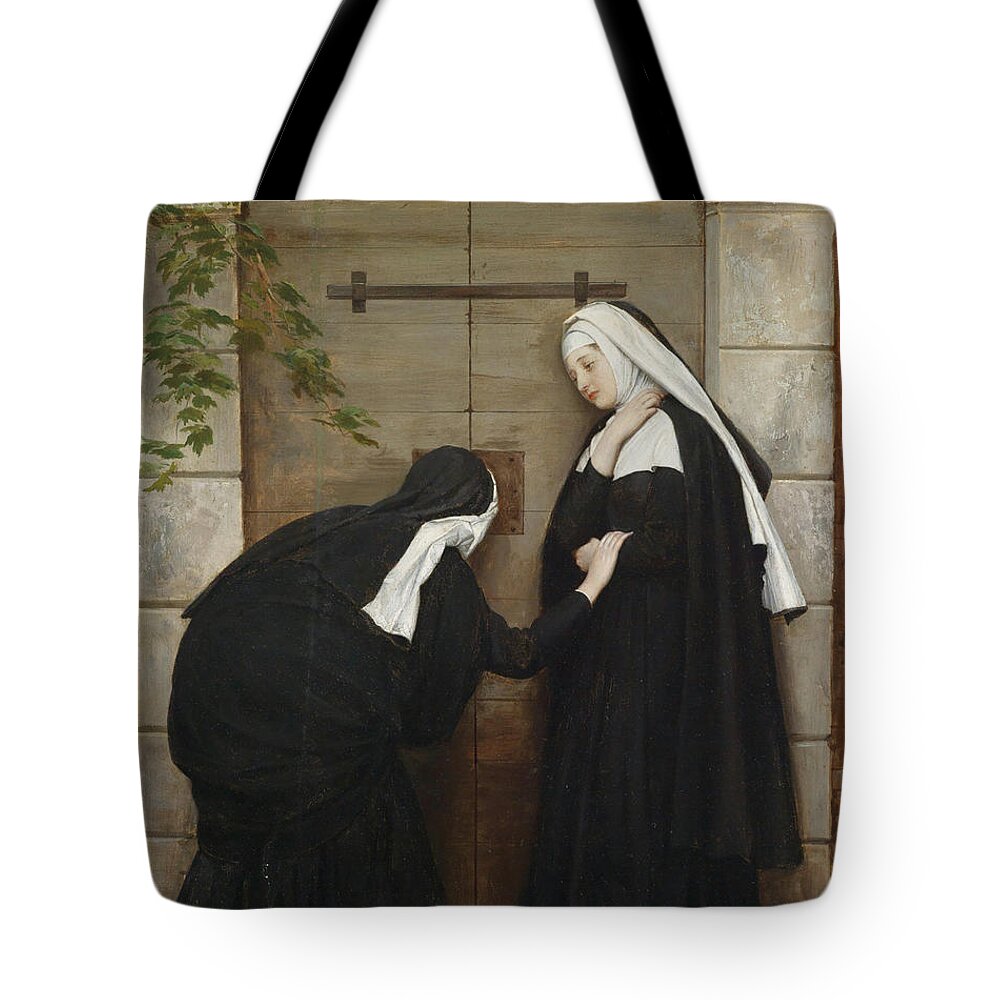 Nuns Under Threat Tote Bag featuring the painting Nuns Under Threat by MotionAge Designs