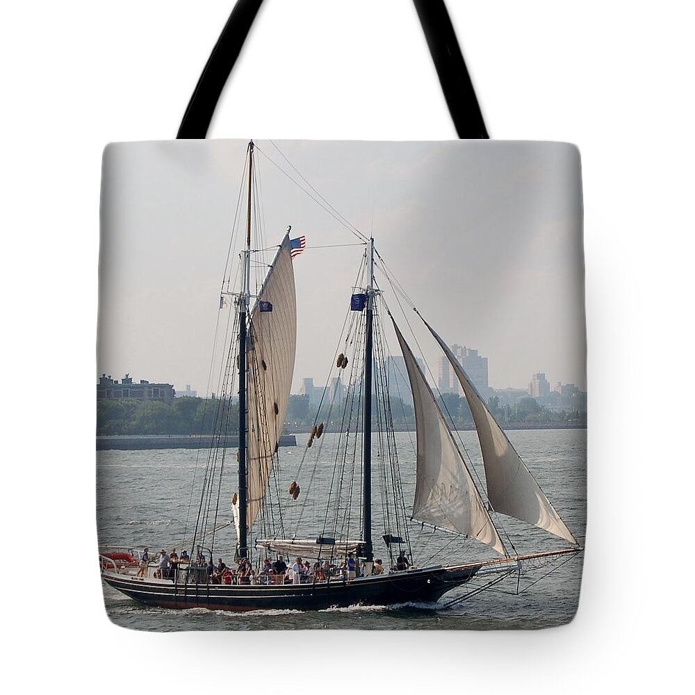 Sailing Tote Bag featuring the photograph NY Harbor Schooner by Christopher James