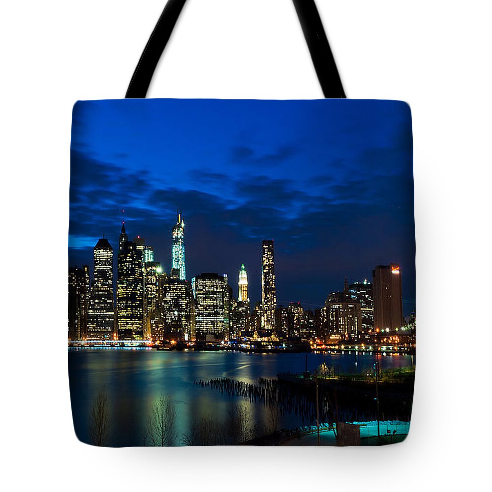 Amazing Brooklyn Bridge Photos Tote Bag featuring the photograph NY Skyline from Brooklyn Heights Promenade by Mitchell R Grosky