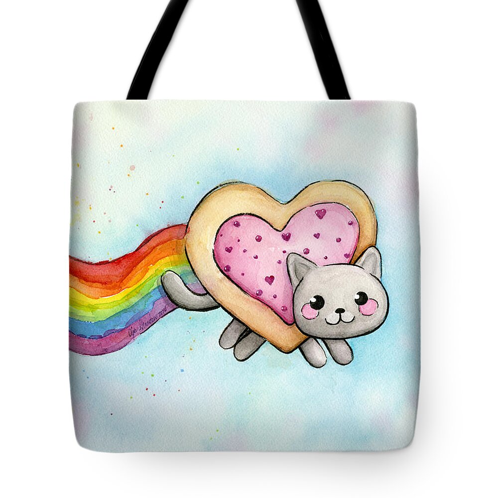 Valentine Tote Bag featuring the painting Nyan Cat Valentine Heart by Olga Shvartsur