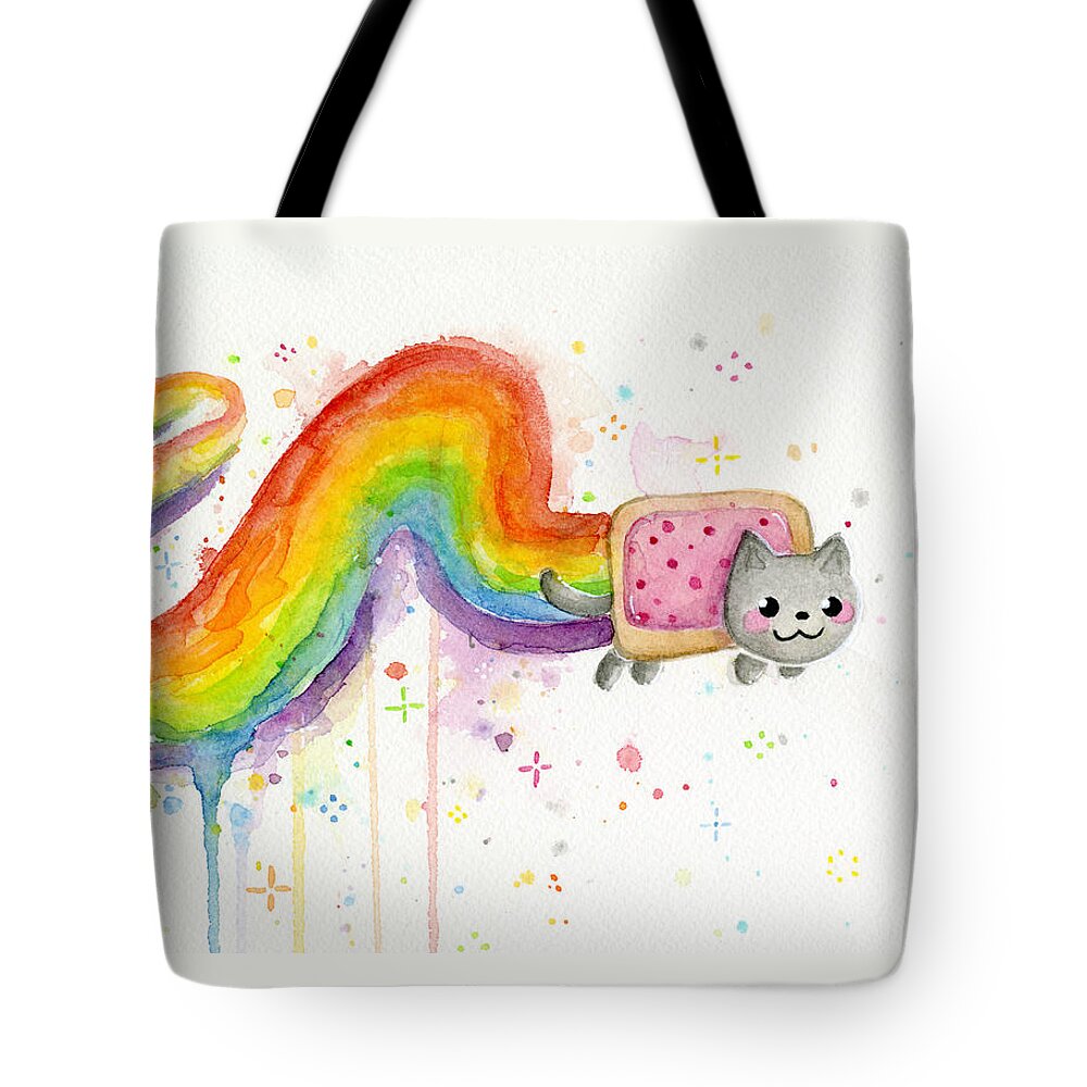 Nyan Tote Bag featuring the painting Nyan Cat Watercolor by Olga Shvartsur